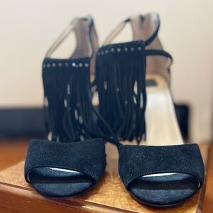 White House Black Market Black Fringe Heels